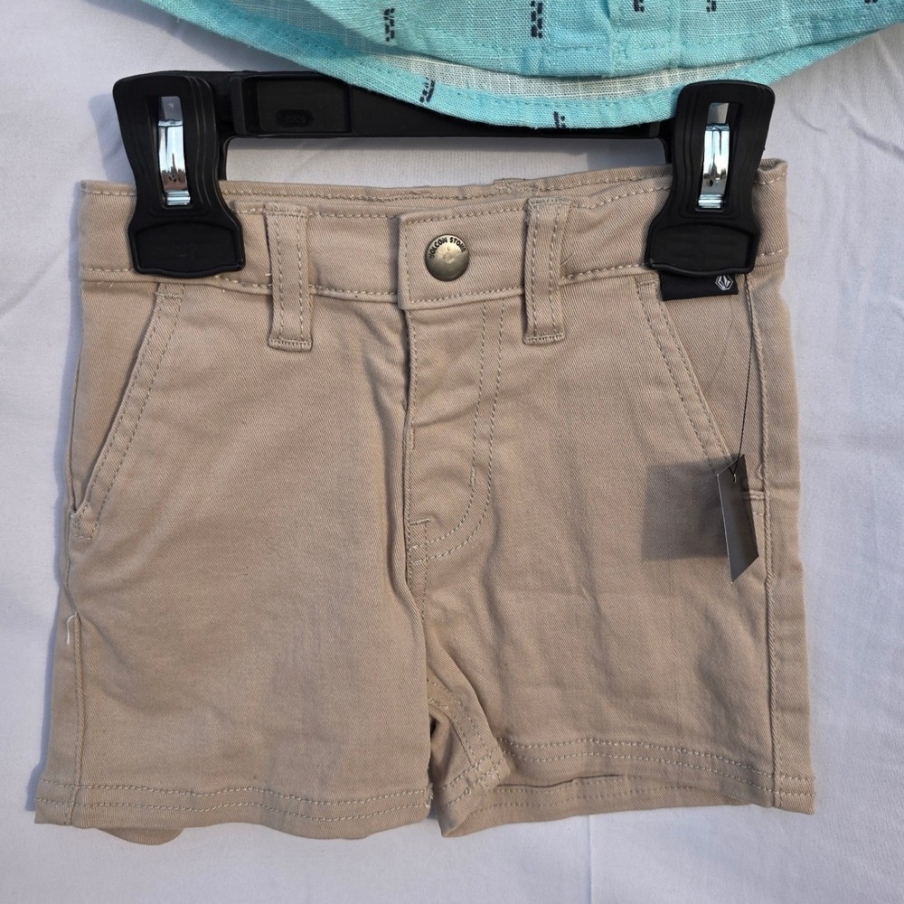 Volcom Toddler Boys 2-Piece Set Aqua Button Down Shirt and Khaki Shorts NEW - Picture 7 of 13